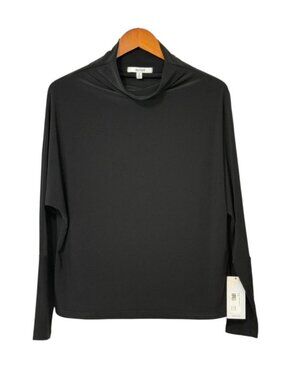 Sympli NWT Women's Funnel Neck Dolman Sleeve Top Black Minimalist Travel Size 12